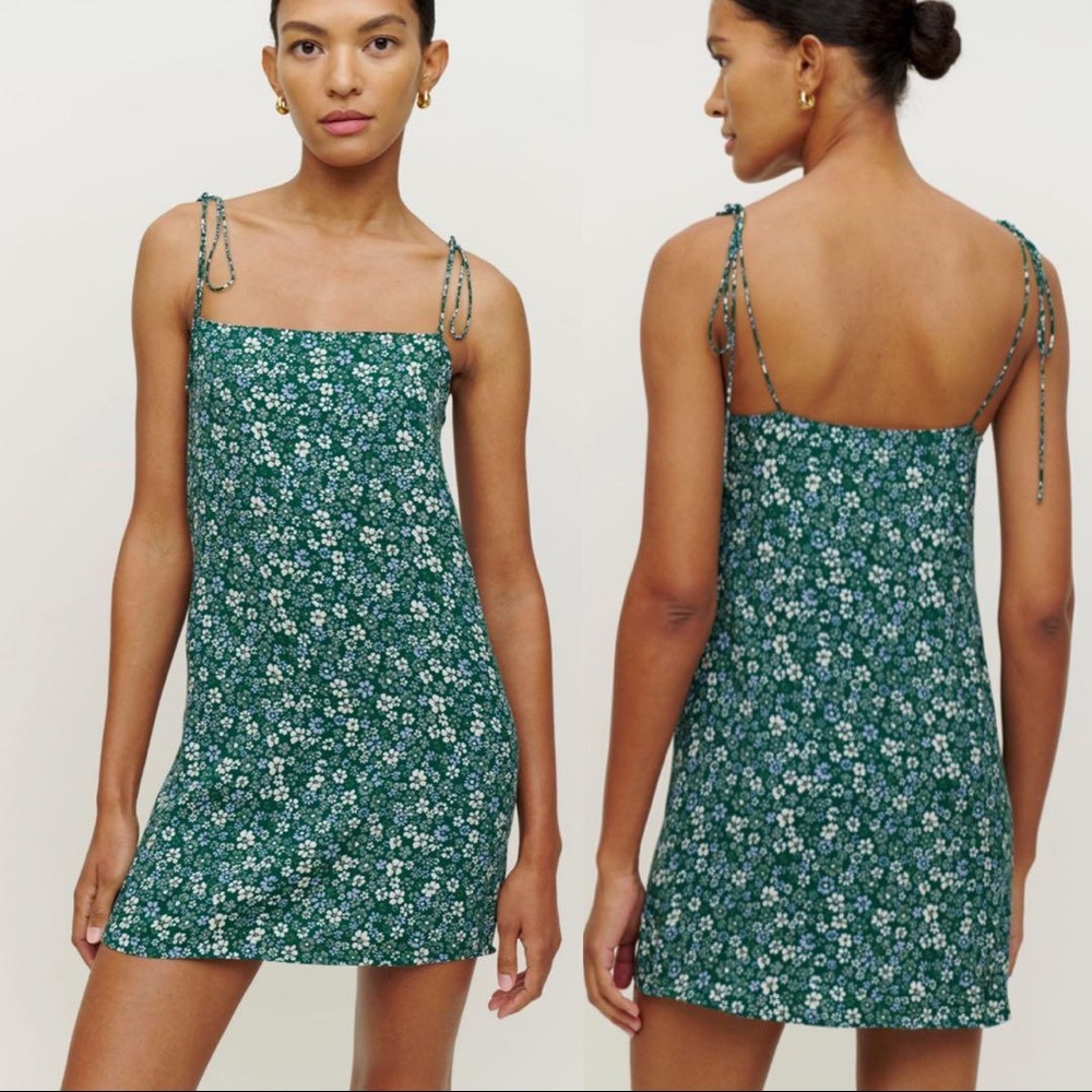 Reformation Green Floral Mini Dress
